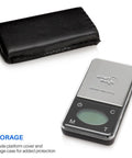 Ultra Slim Digital Pocket Scale 600g Capacity At 0.1g Increments With Counting Feature shown with black storage case
