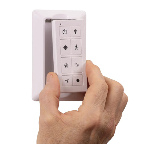 Hand adjusting Smart Ceiling Fan Remote With Wi Fi Enabled Connectivity Works With Alexa And Google Assistant in wall mount