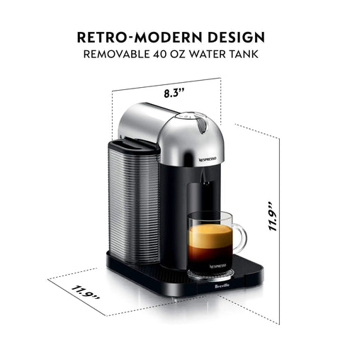 Vertuo Coffee And Espresso Maker By Breville Chrome One Touch Single Serve Coffee Or Espresso Machine with 40 oz water tank