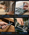 Go To All In One 74 In 1 Magnetic Ratchet Screwdriver Set used for DIY electronics and bicycle maintenance.