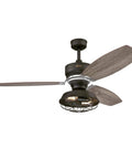 Vintage Indoor 54 Inch Ceiling Fan With Light And Remote, weathered bronze finish, driftwood blades, ideal for great rooms