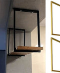 Heavy Duty Metal Ceiling Shelf Brackets No Plank, 30 By 50 Cm Wall Mount Support Rack For Kitchen Organization, gold finish, mounted with wooden shelf