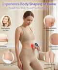 Woman using 5 In 1 Body Sculpting Machine With Massage Cupping Red Light Therapy And Gua Sha For Body And Face Massager For Cellulite Reduction Tightening Circulation Home Spa And Travel Ready Self Care Gift For Women