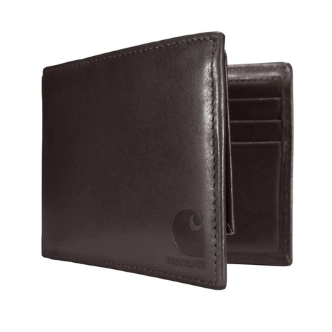 Premium Full Grain Leather Men Passcase Wallet With A Rich Oil Tan Shell And Soft Cotton Duck Lining Crafted For Hardcore Daily Grinds And Completely Reliable Carry, shown partially open with card slots visible.
