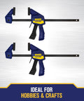Heavy Duty Four Piece Clamp Set With Two Four And A Half Inch Bar Clamps And Two Two Inch Handi Clamps, side view
