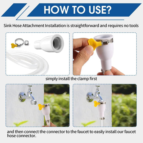 How to install No Sweat Faucet Hose Adapter With Adjustable Ring For Kitchen Sink And Garden Spraying Heavy Duty Reinforced Tube.