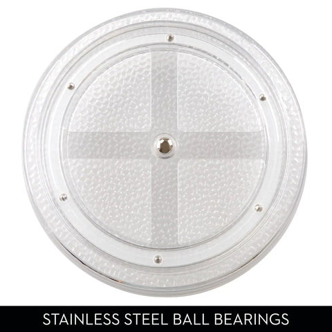 Rain Collection Lazy Susan Turntable Organizer for Vanity and Countertop with stainless steel ball bearings, top view.
