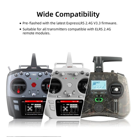 Three RC transmitters compatible with 2.4GHz ER16 ELRS FPV 16CH Receiver With Dual IPEX MHF 1 Antenna For T12D T16D TX16S
