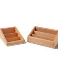 Big Beechwood Three Part Box For Montessori Language Cards with three compartments, solid wood storage tray on white background.