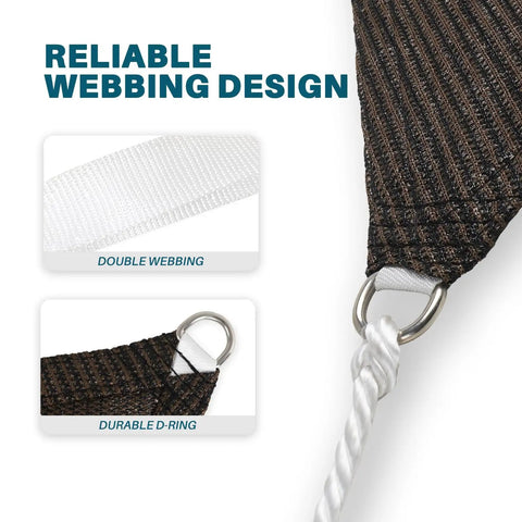 Close-up of 8 By 8 By 11 Foot Triangle Sun Shade Sail Canopy corner with double webbing, durable D-ring, and rope.
