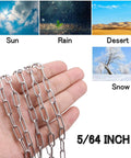 6.5 Foot 5/64 Inch Stainless Steel Chain for home and outdoor use, shown with weather icons, held in hand