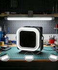 Portable Solder Fume Extractor With 15,000 RPM Motor USB C Charging LED Light on workstation background