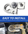Premium Built Tough Positive Battery Terminal Connector For Genesis G80 G90 2015 2020 Galvanized Copper top view angle showing installation.