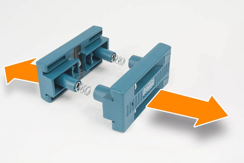 AU93 Edge Banding Trimmer with dual edge cutting, scraper for PVC, ABS, melamine, and veneer, shown with orange direction arrows