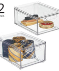 Stackable Storage Box With 2 Pull Out Drawers Clear Plastic Bin For Closet Organization with ties and shoe polish inside