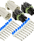 Awesome 5-Pin Weather-Pack Connector Kit With Male And Female QD Splice Terminals For 12 And 10 Gauge Wiring Plus Sealer Seals And Housings, black and white