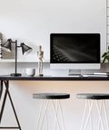 18 Inch Two Light Desk Lamp With Industrial Style Pivoting Heads Matte Black Finish And Dual Switches With E26 Base For Reading Tasks And A Great Desk Setup Vibe on workspace