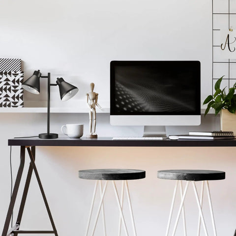 18 Inch Two Light Desk Lamp With Industrial Style Pivoting Heads Matte Black Finish And Dual Switches With E26 Base For Reading Tasks And A Great Desk Setup Vibe on workspace