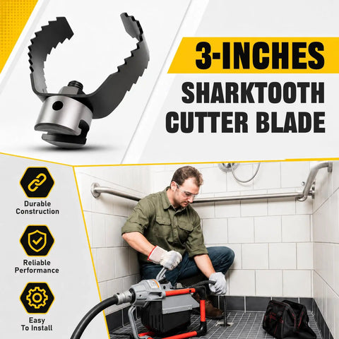 Top Shelf Three Inch Root Cutter Machine Attachment For Kick Serious Gunk And Grease Buildup Drain Auger Replacement Accessory seen with Sharktooth cutter blade.