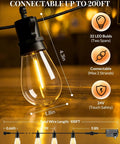 Close-up of Outdoor String Lights LED Patio Lights 100Ft Waterproof Dimmable Porch Lighting with Remote Shatterproof S14 Bulbs Connectable
