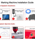 Marking machine installation guide showing steps to connect computer, power supply, and gas source for Portable Pneumatic Dot Peen Marking Machine for Large Metal Parts 0.01 to 1mm Depth Rotary Chassis Heavy Duty Industrial Grade Multi Board with Precise Marking and Easy Setup.