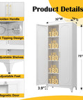 Tall White Metal Pantry Cabinet With Door 75 Inch High Kitchen Storage Cupboard With Adjustable Feet details