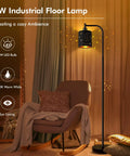 Industrial Floor Lamp With Adjustable Three Light Tree Stand For Living Room And Bedroom Modern Tall Rustic Pole Lamp 4W E12 LED Bulbs Vintage Farmhouse Style Reading Lamp Ambience Light next to brown chair