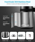 Smooth Sippin Water Distiller With Built Tough Stainless Core And Crystal Clear Glass Pot showing food grade 304 stainless steel layers.