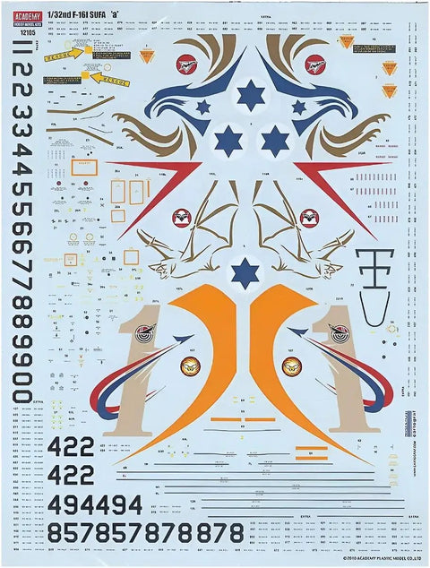 F-161 SUFA 1/32 Scale Model Kit decals with dual-seat fuselage and cockpit details, including Cartograf insignia and numbers.