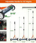 Effortless Wheeled Dethatcher Rake For Lawns With 15 Inch Head and 35 to 67 Inch Adjustable Stainless Steel Handle, height comparison