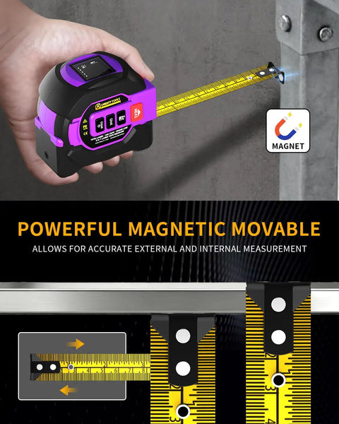 Three In One Digital Laser Tape Measure With 197ft 60m Laser Distance Meter And 16ft 5m Tape Measure Cross Line Projection AutoLock And Ft In M Unit Switch For Measuring Area Volume And Pythagorean, magnetic tape hook