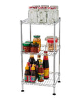 Adjustable Three Tier Corner Storage Rack With Steel Wire Shelves For Industrial Kitchen Display And Bathroom Organization