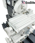 Close-up of 60W High Power Mini Metal Lathe Machine 12000 RPM 4 Axis Desktop Turning Tool showing precise metal components.