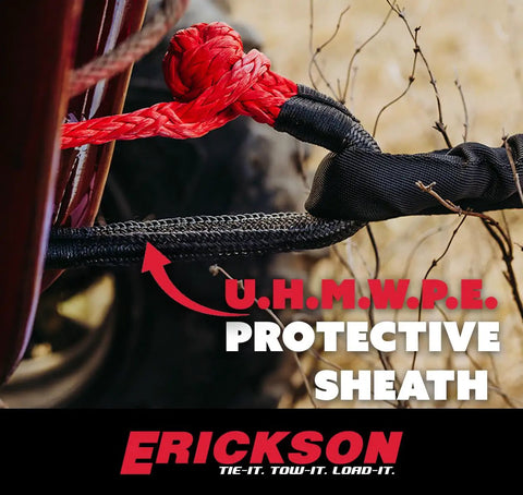 Heavy Duty Uhmwpe Soft Shackle 3 8 Inch By 20 Inches with protective sheath visible on a vehicle, showcasing durability.