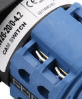 Close-up view of 20A 660V Cam Changeover Switch with 5 Position Rotary Selector, 8 Terminals, SZW26-20/0-4.2, blue and black design