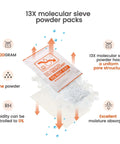 13X molecular sieve powder pack with highlighted features for drying 3D printer filament, 20g weight zeolite desiccant for moisture control.