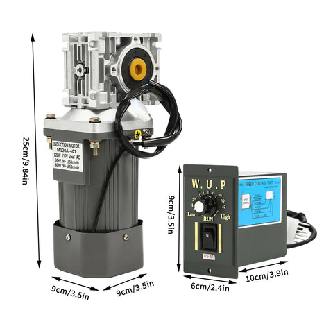 AC 110V electric motor with speed controller and worm gear reducer, 120W, high torque, gray motor with control box