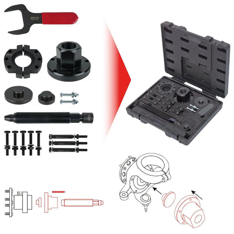 Ford Transit Wheel Bearing Tool Kit, 17-Piece Pro Grade Set For Front And Rear Hub Replacement, Heavy Duty Puller Case with Tools