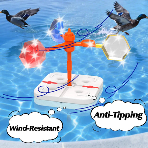 Floating Reflective Windmill Bird Deterrent for pools and yards keeps ducks geese pigeons crow and more away with flashing red and silver disturbance