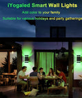Outdoor Wall Light With RGB Color Changing And Warm White, 1000lm, illuminating a patio with people dining, Mi.Light Remote Included