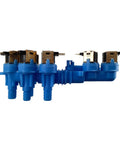 Washing Machine Water Inlet Valve Assembly Fits Whirlpool Kenmore Maytag Models W10853723 Side View Blue Plastic with Metal Connectors