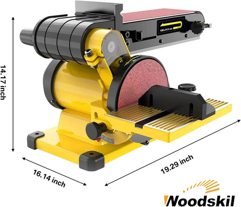 Beefy Three Quarter HP Belt And Disc Sander With 4x36 Inch Belt And 6x6 Inch Disc Dual Dust Ports, side view