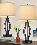 Two Pack Touch Control 3-Way Dimmable Table Lamps With USB Ports, 22 Inch modern beige fabric shade, living room setup