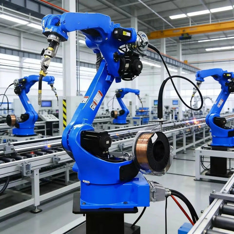 Heavy Duty Cnc Robotic Welding Arm For Metal Rack Assembly With No Sweat Programming And Multi Material Flexibility For Serious Shop Work And Fast Setup, close-up view of arm in action.