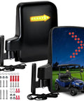 LED Turn Signal Side Mirrors for Golf Carts with 7x5 Inch Glass showing black housing and lights, includes mounting hardware for easy installation.