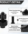 Heavy Duty Bearing Steel Sheet Metal Hole Punch Set With Hex Head Screw For Clean Circle Cuts On Thin Panels Straight Up Badass Precision Every Single Time, sharp punching head and anti-slip spiral interface shown.