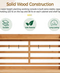 Large Outdoor Potting Bench With Storage Cabinet And Shelf Planting Console For Patio Lawn Garden Pro Grade Fir Wood Workstation Built To Last Durable Finish And Easy Assembly showcasing solid wood construction and stability icons.