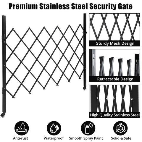 Rock Solid Steel Accordion Security Gate 61 By 71 Inch Expandable Barriers with sturdy mesh design and retractable features.