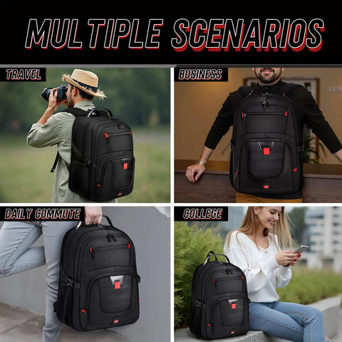 Go To Extra Large Travel Laptop Backpack For Men And Women, TSA Airline Approved Carry On Backpack With 20 Pockets, Organized Compartments, Water