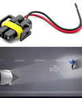 4 Pack H11 H9 H8 880 881 Female Wiring Adapters Harness Sockets for headlights and fog lights, shown with wiring and road projection